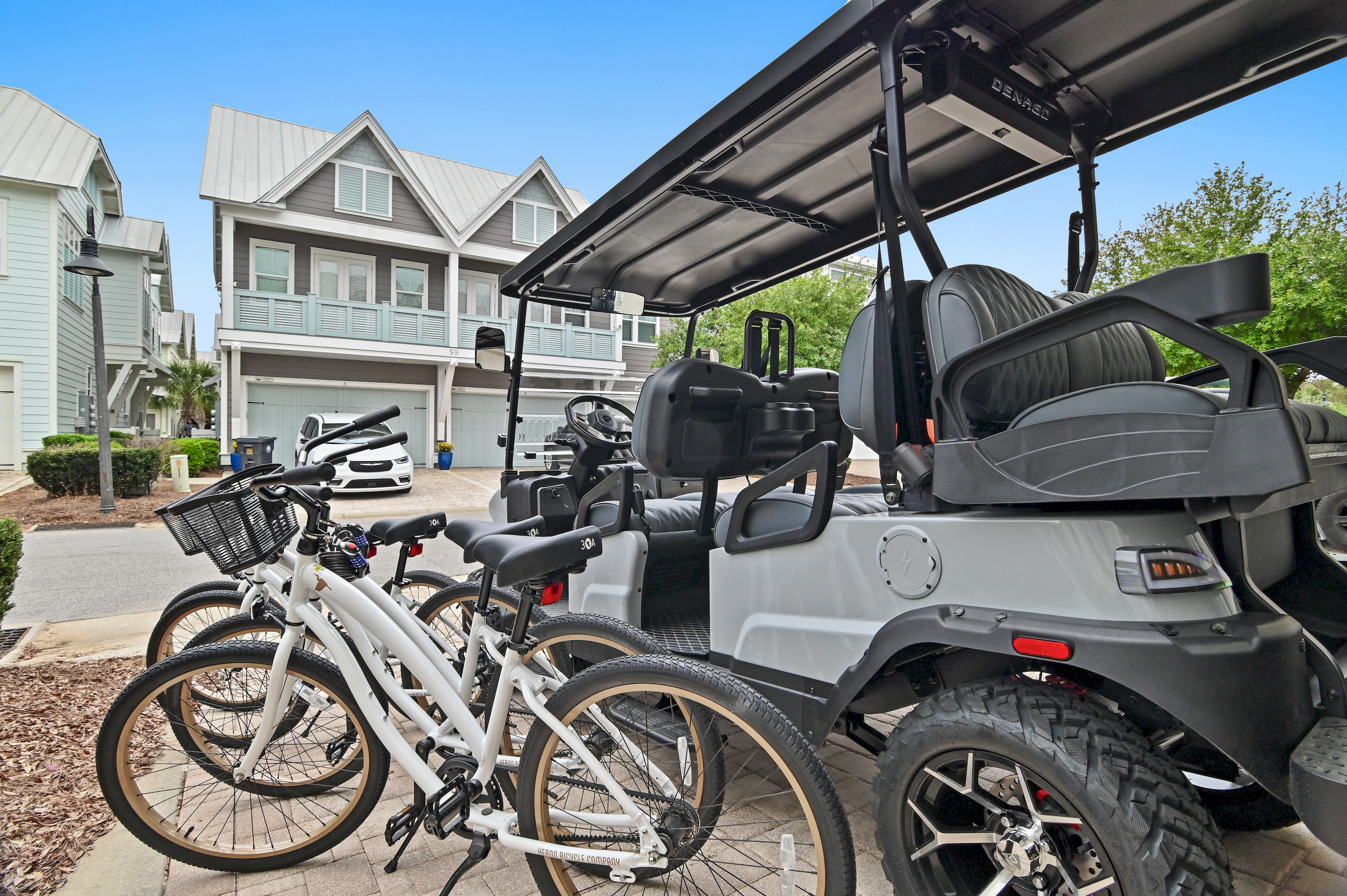 Golf cart and bikes